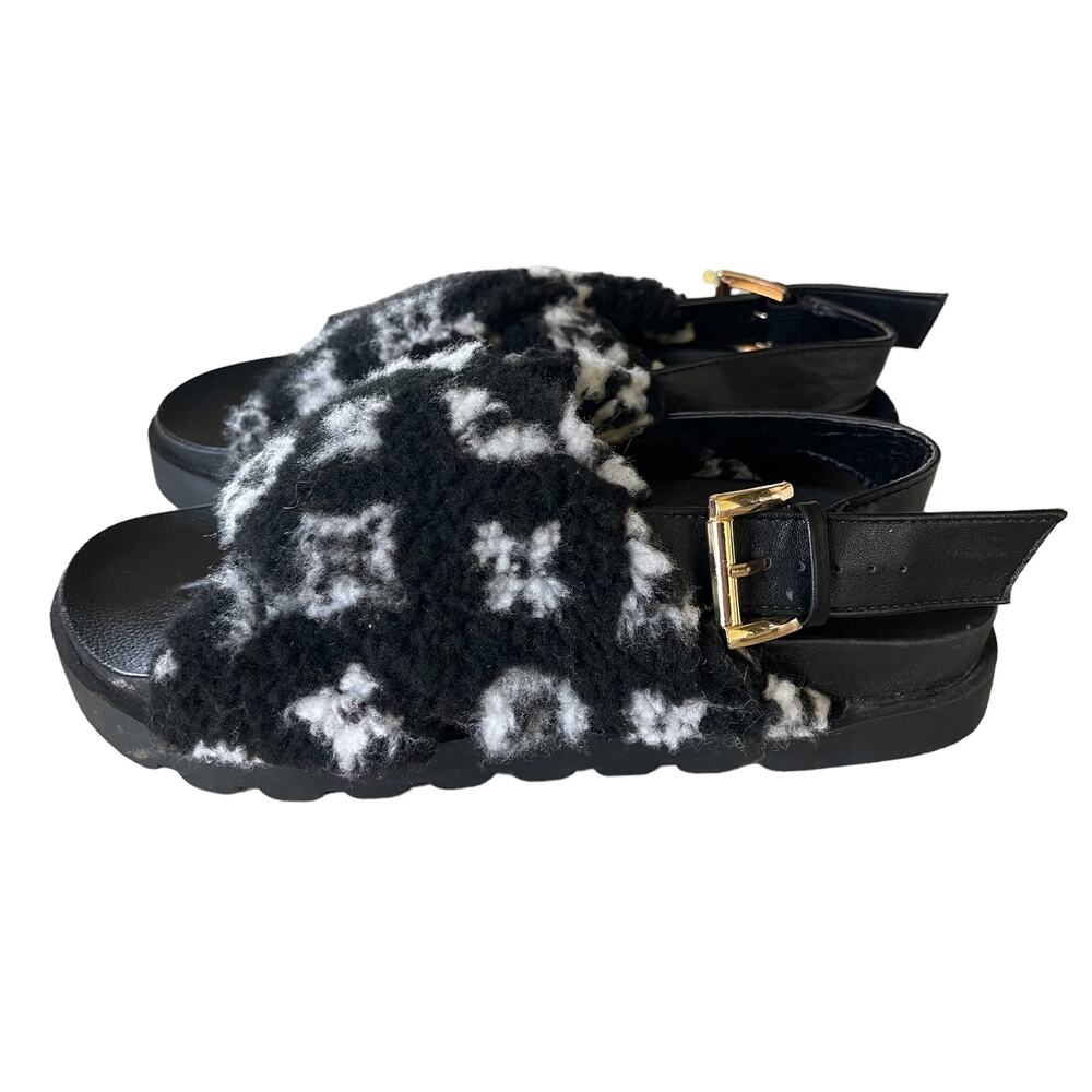 Lemonade Crossover Sandals in Too Rich Black Sherpa Size 39